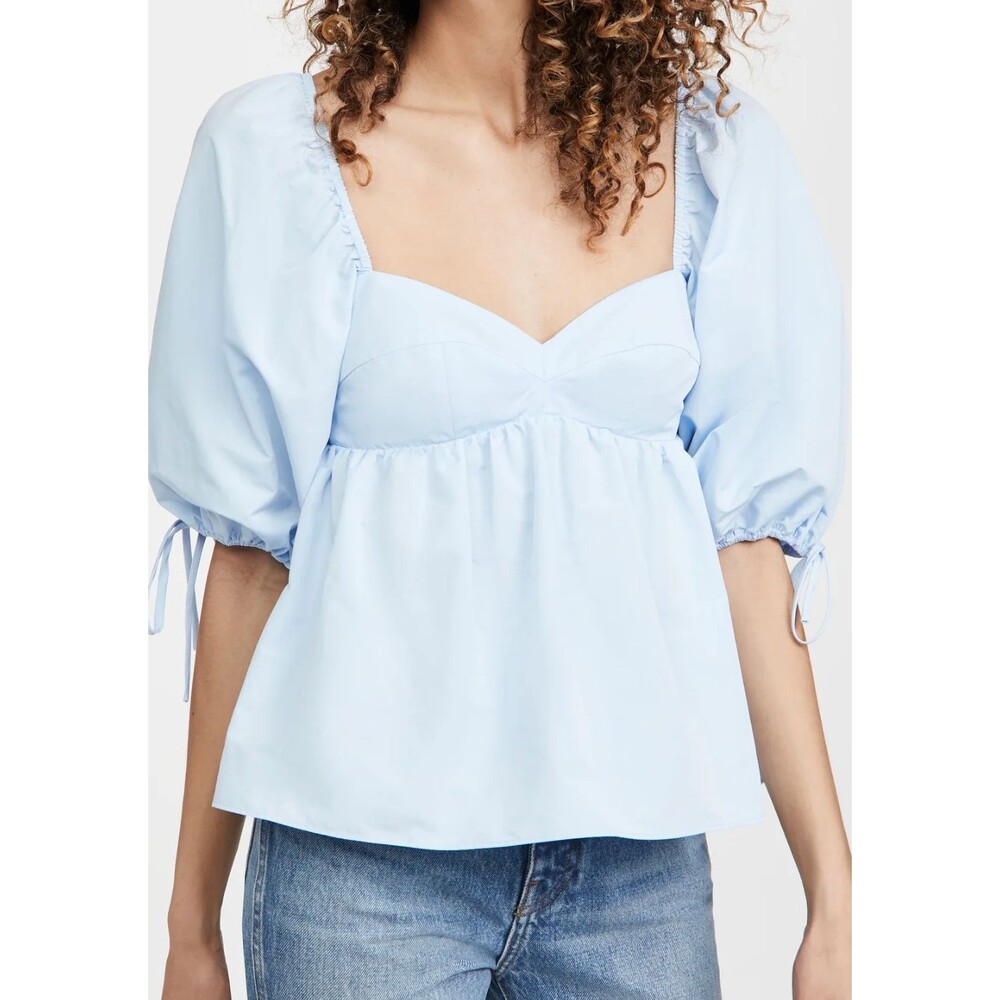 Revolve Amanda Uprichard Maxine Babydoll Top Puff Sleeves Sz S Pastel Blue USA